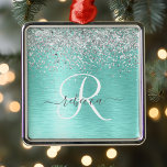 Ornement Carré Argenté  Parties scintillant argentée turquoise en métal b<br><div class="desc">Personnalisez facilement ce design ornemental chic branché avec une jolie parties scintillant brillante en argent sur un arrière - plan métallique brossé turquoise.</div>
