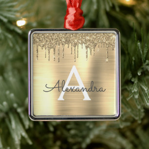 Ornement Carré Argenté Parties scintillant d'or brossé Nom du monogramme 