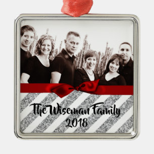 Ornement Carré Argenté Parties scintillant en argent de Noël personnalisé