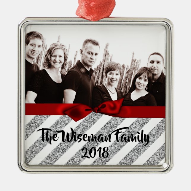 Ornement Carré Argenté Parties scintillant en argent de Noël personnalisé (Devant)