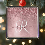 Ornement Carré Argenté Parties scintillant en métal brossé rose pâle Nom<br><div class="desc">Personnalisez facilement ce design tendance et chic ornemental avec une jolie parties scintillant brillante rose vif sur un arrière - plan métallique brossé rose vif.</div>