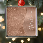 Ornement Carré Argenté Parties scintillant métal Rose or personnalisé<br><div class="desc">Personnalisez facilement ce métal brossé or rose et ornement en faux parties scintillant à motif de métal avec votre propre nom personnalisé.</div>