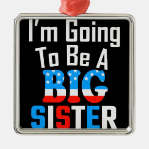 Ornement Carré Argenté Patriotique Je vais être une grande soeur