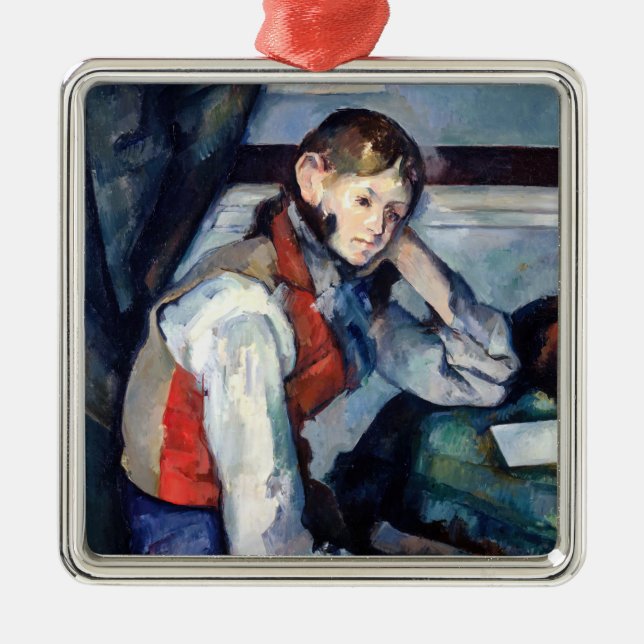 Ornement Carré Argenté Paul Cezanne - Garçon dans la veste rouge (Devant)