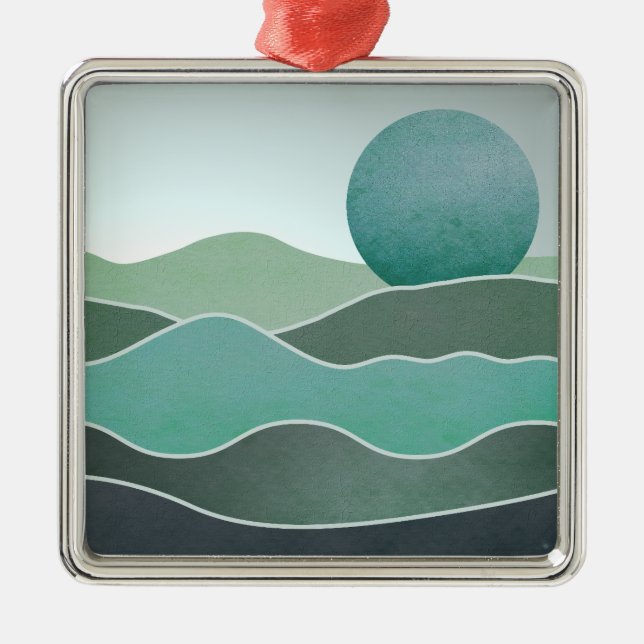 Ornement Carré Argenté Paysage du monde Turquoise (Devant)