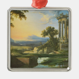Ornement Carré Argenté Paysage italien avec des ruines