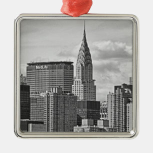 Ornement Carré Argenté Paysage urbain de NYC : Chrysler Building, Met Lif