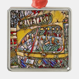 Ornement Carré Argenté PCC Graveyard Stain Glass Square Ceramic Ornament