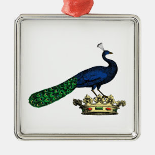 Ornement Carré Argenté Peacock héraldique Vintage stylisé sur Couronne C