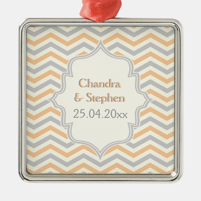 Ornement Carré Argenté Pêche moderne, gris, ivoire chevron motif personna (Devant)