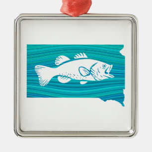 Ornement Carré Argenté Pêche par vagues du Dakota du Sud