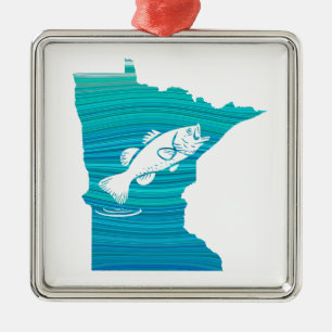 Ornement Carré Argenté Pêche par vagues du Minnesota