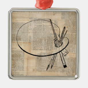 Ornement Carré Argenté Peinture & Palette de peinture Art Vintage