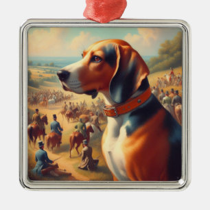 Ornement Carré Argenté Peinture vintage pour chien de collection