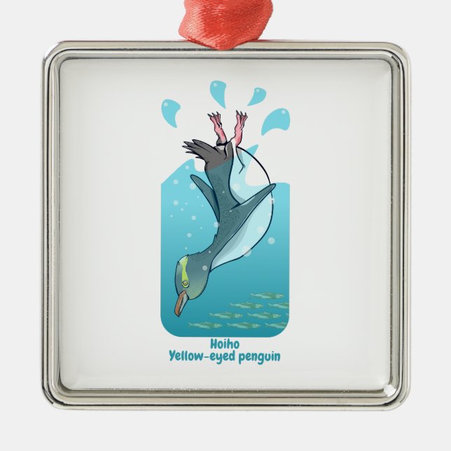 ORNEMENT CARRÉ ARGENTÉ PENGUIN JAUNE DE HOIHO (Devant)