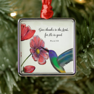 Ornement Carré Argenté Pensée religieuse de fleurs de vous avec colibri