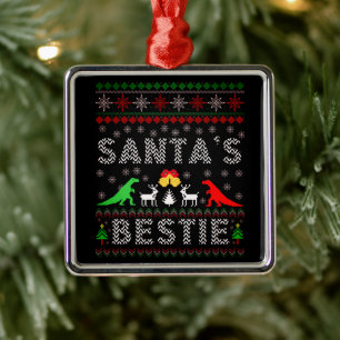 Ornement Carré Argenté Père Noël Bestie Dino hiver Noël laide Sweat