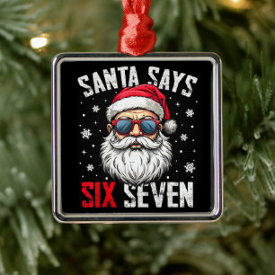 Ornement Carré Argenté Père Noël drôle dit six sept Noël 67 Meme Xmas