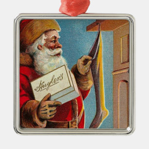 Ornement Carré Argenté Père Noël vintage et bas