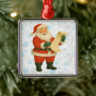 Ornement Carré Argenté Père Noël vintage/rétro joyeux et festif