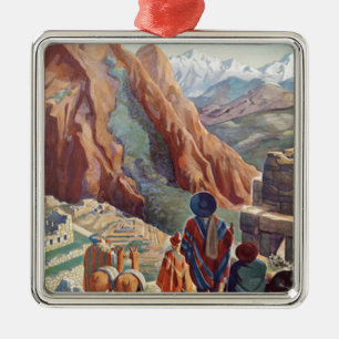 Ornement Carré Argenté Pérou vintage des Incas via Pan American Travel