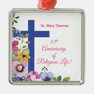 Ornement Carré Argenté Personalize, 55th Anniversary Nun Religious Life