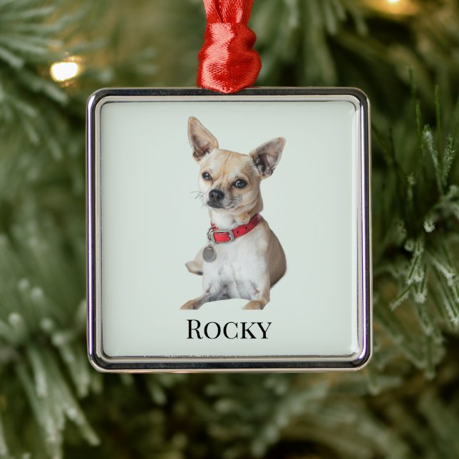 Ornement Carré Argenté Personalized Dog Photo | Custom Pet Name  (Arbre)
