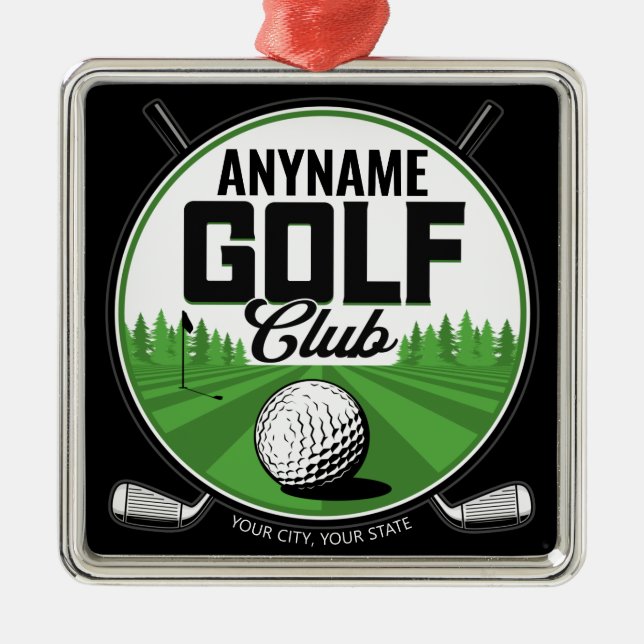 Ornement Carré Argenté Personalized NAME Golfing Pro Golf Club Player   (Devant)