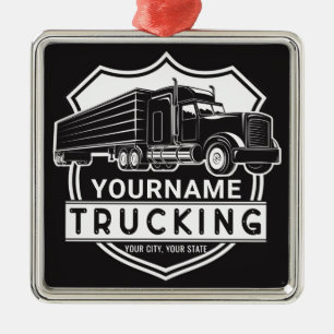 Ornement Carré Argenté Personalized NAME Trucking Big Rig Semi Trucker