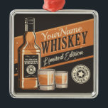 Ornement Carré Argenté Personalized Whiskey Liquor Bottle Western Bar<br><div class="desc">Personalized Whiskey Liquor Bottle Western Bar Sign design,  featuring a big bottle of Whiskey. Customize with your Name or Custom Text!</div>