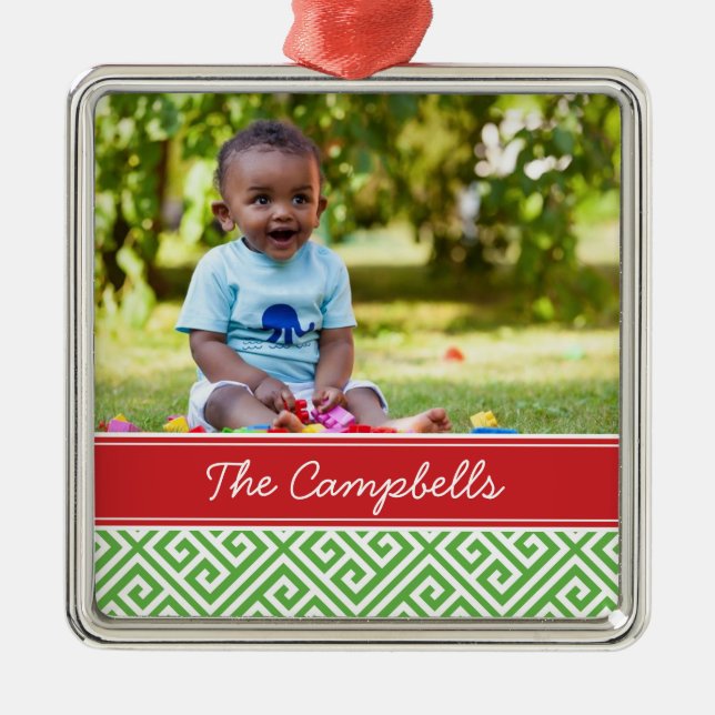 Ornement Carré Argenté Personnalisation de la famille de photo de conserv (Devant)