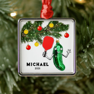 Ornement Carré Argenté Personnalisé Pickleball 2025 Collectible