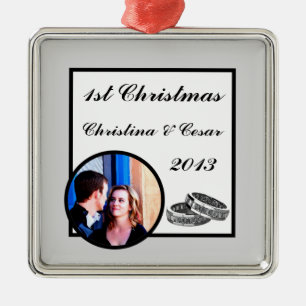 Ornement Carré Argenté Personnalisé Son/Ses Diamond Mariage Band