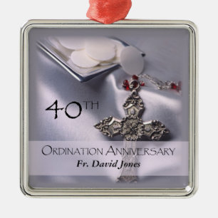 Ornement Carré Argenté Personnaliser, 40e anniversaire d'ordination Féli