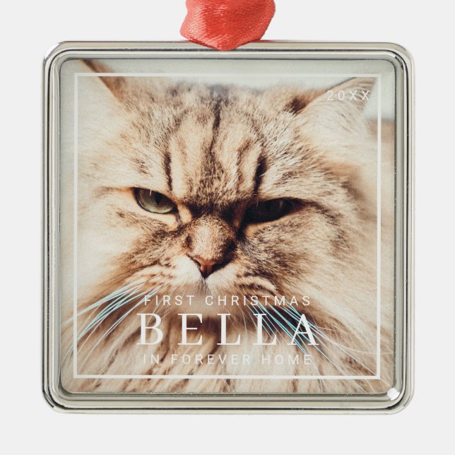 Ornement Carré Argenté Pet Premier Noël à Forever Accueil Photo Holiday (Devant)