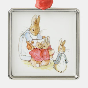 Ornement Carré Argenté Peter Rabbit et ses soeurs (par Beatrix Potter)