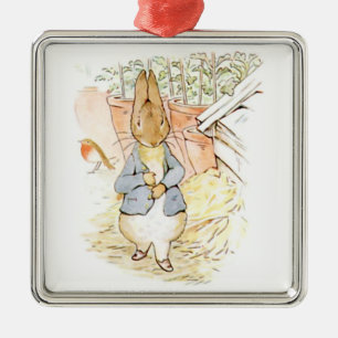 Ornement Carré Argenté Peter Rabbit in the Garden (by Beatrix Potter)