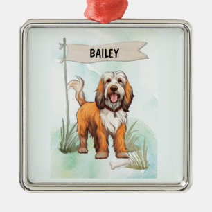 Ornement Carré Argenté Petit Basset Griffon Vendéen Aquarelle Chien