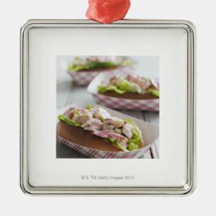 Ornement Carré Argenté Petit pain de homard du Maine