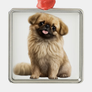 ORNEMENT CARRÉ ARGENTÉ PETIT PETIT PETIT PEKINGESE PUPPER CHIEN CUTE FLUF