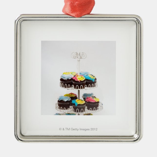 Ornement Carré Argenté Petits gâteaux de chocolat sur un support de (Devant)