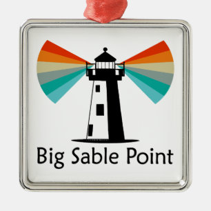 Ornement Carré Argenté Phare de Big Sable Point Arc-en-ciel