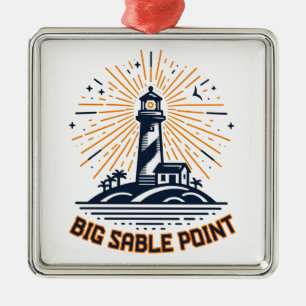 Ornement Carré Argenté Phare de Big Sable Point au lever du soleil