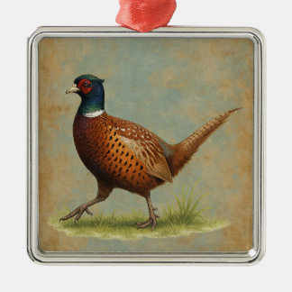 Ornement Carré Argenté Pheasant design Christmas tree decoration