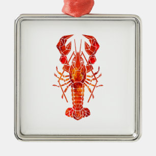 Ornement Carré Argenté Phomard polygonal rouge
