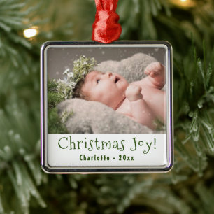 Ornement Carré Argenté Photo Baby First Christmas