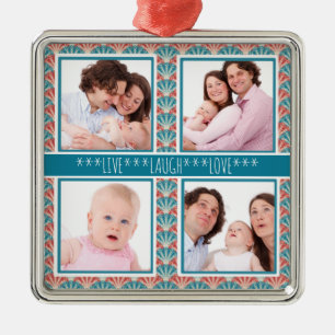 Ornement Carré Argenté Photo Collage avec Fan Pattern Decorative