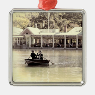 Ornement Carré Argenté Photo de bateau à rames Antiqued par cru de