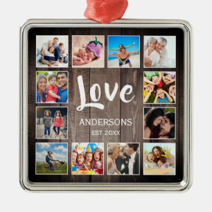 Ornement Carré Argenté Photo de Custom Collage Rustic Farmhouse Love Fami