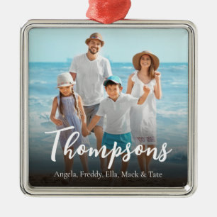 Ornement Carré Argenté Photo de Noël Elégante Simple Calligraphie Script